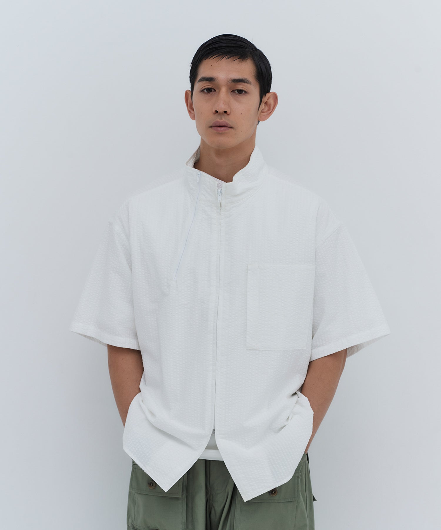 STAND COLLAR ZIP SHIRT