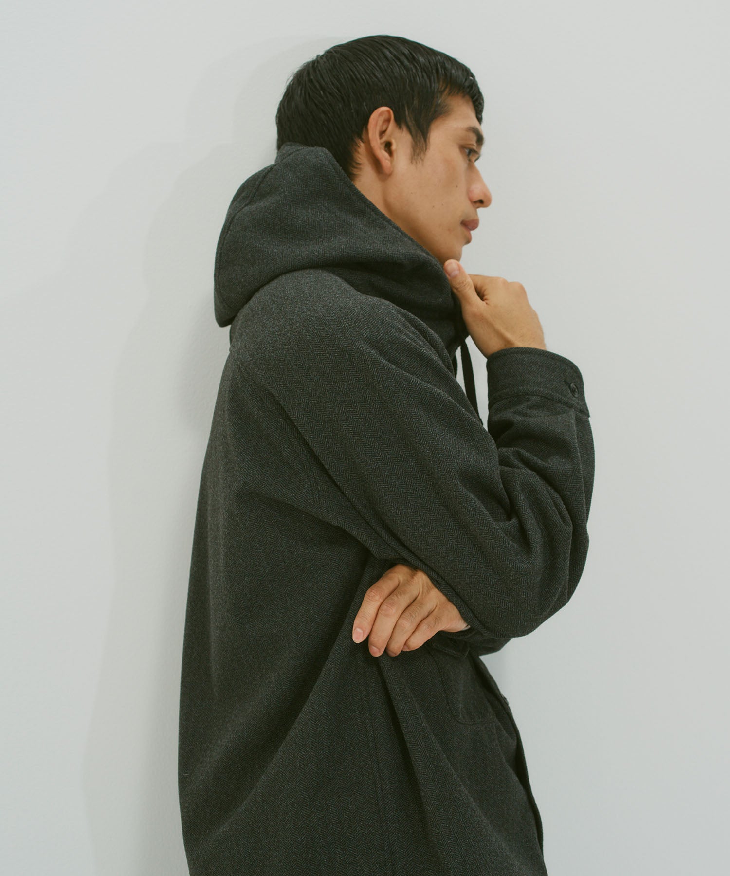 TWEED KNIT HOODED SHIRT