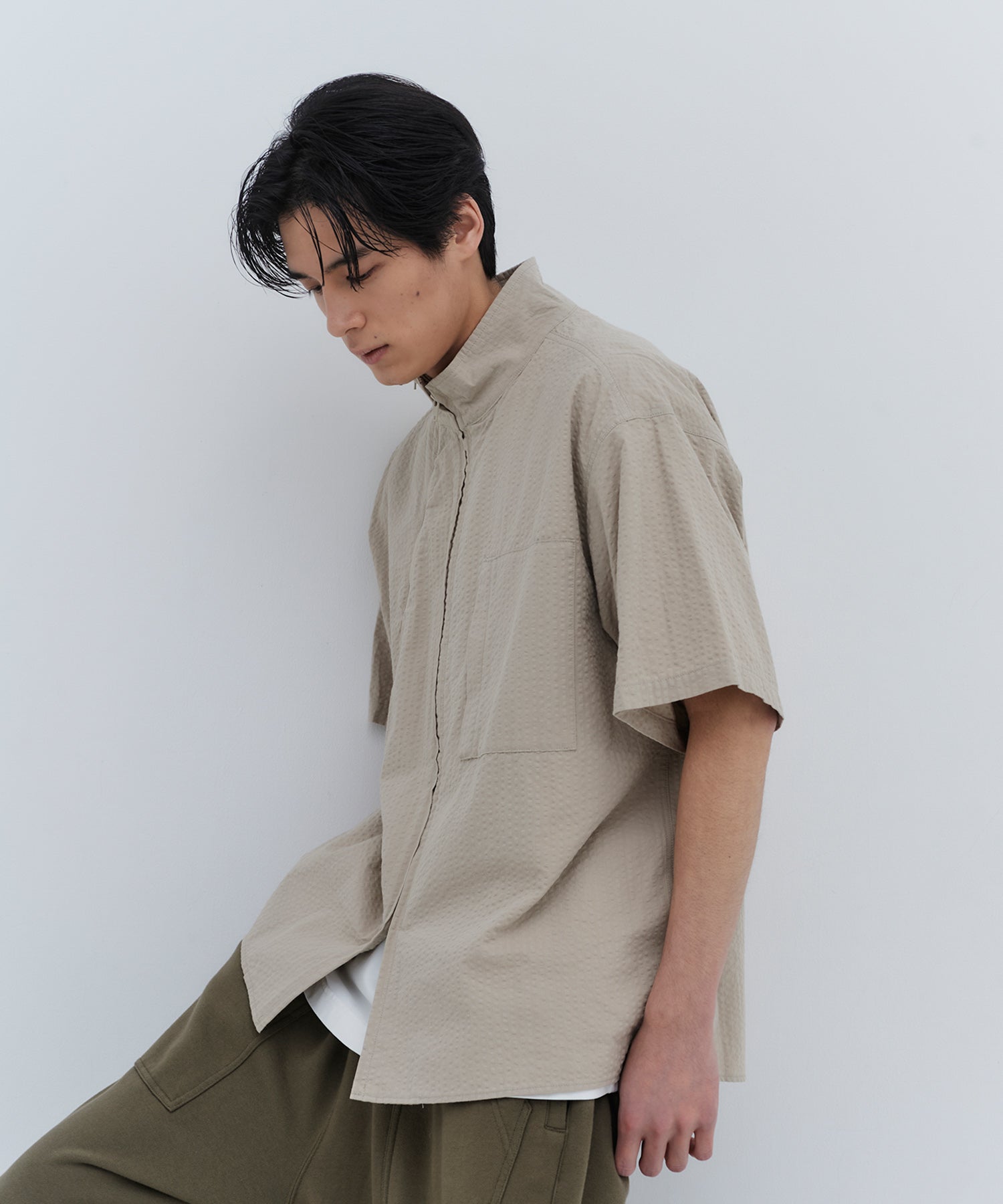 CLANE❤︎HALF ZIP STAND COLLAR SHIRT  Sサイズ Men's Half Zip Short Sleeve Sports Shirt - Summer Stand Collar Ice