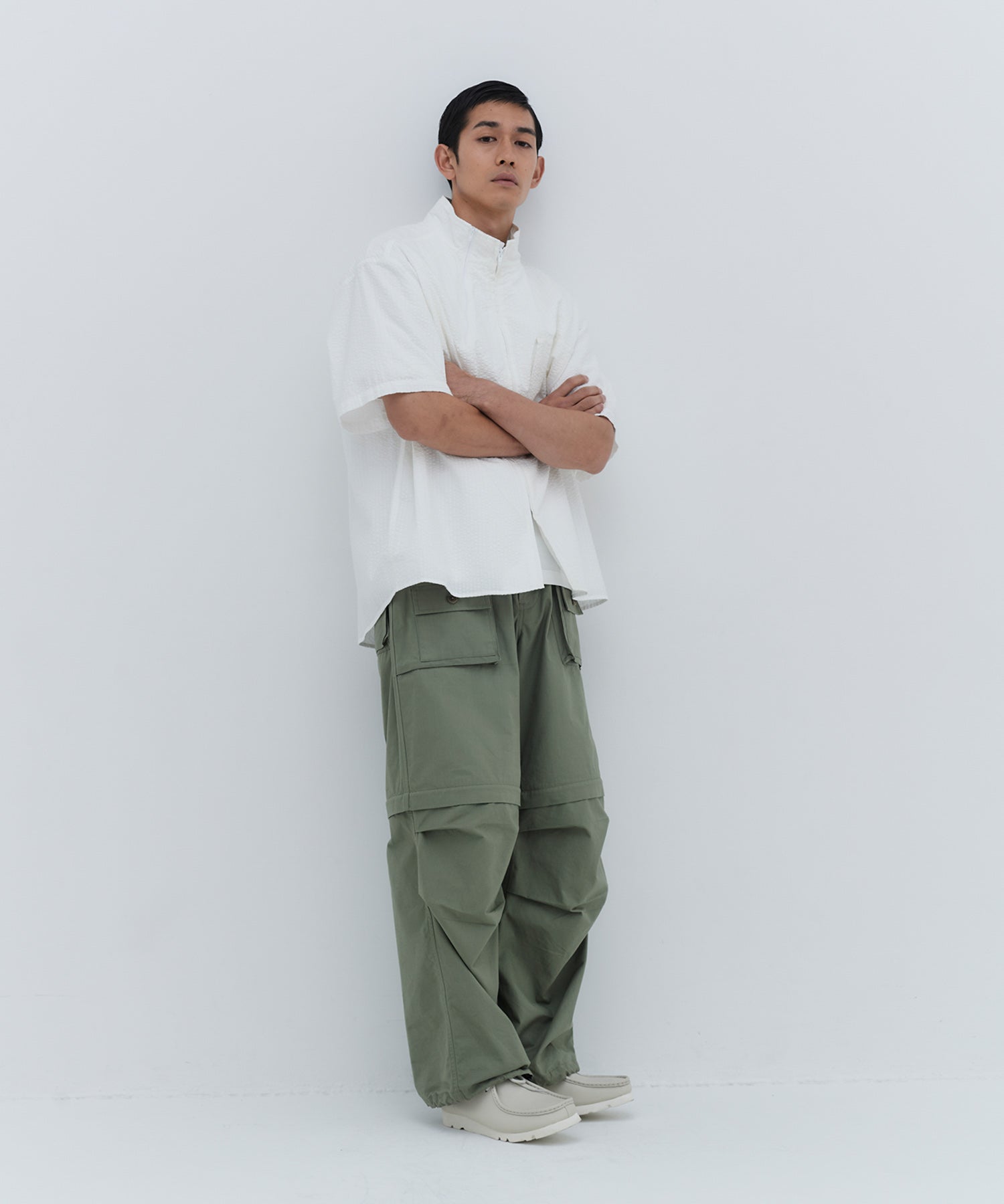 STAND COLLAR ZIP SHIRT