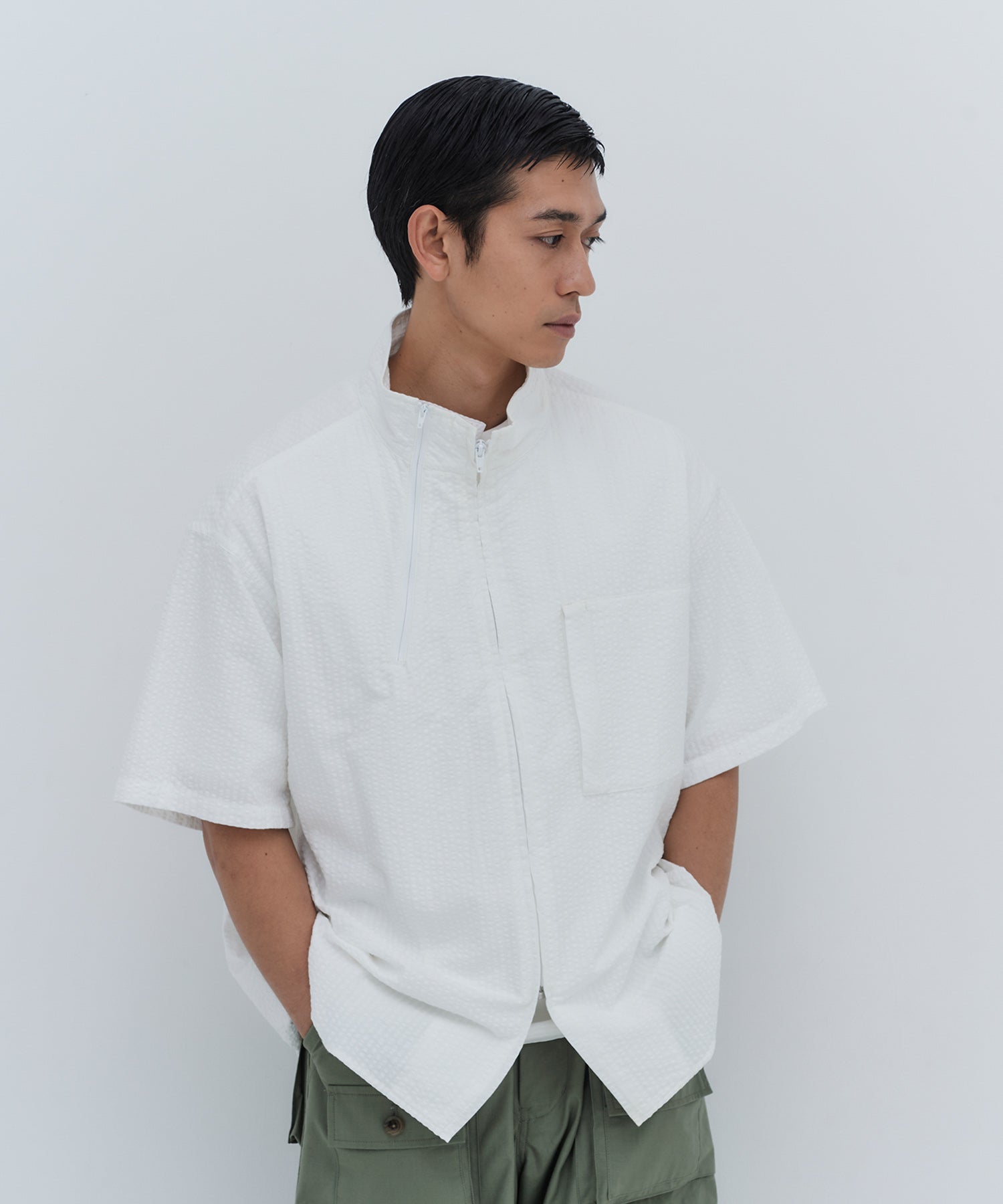 STAND COLLAR ZIP SHIRT