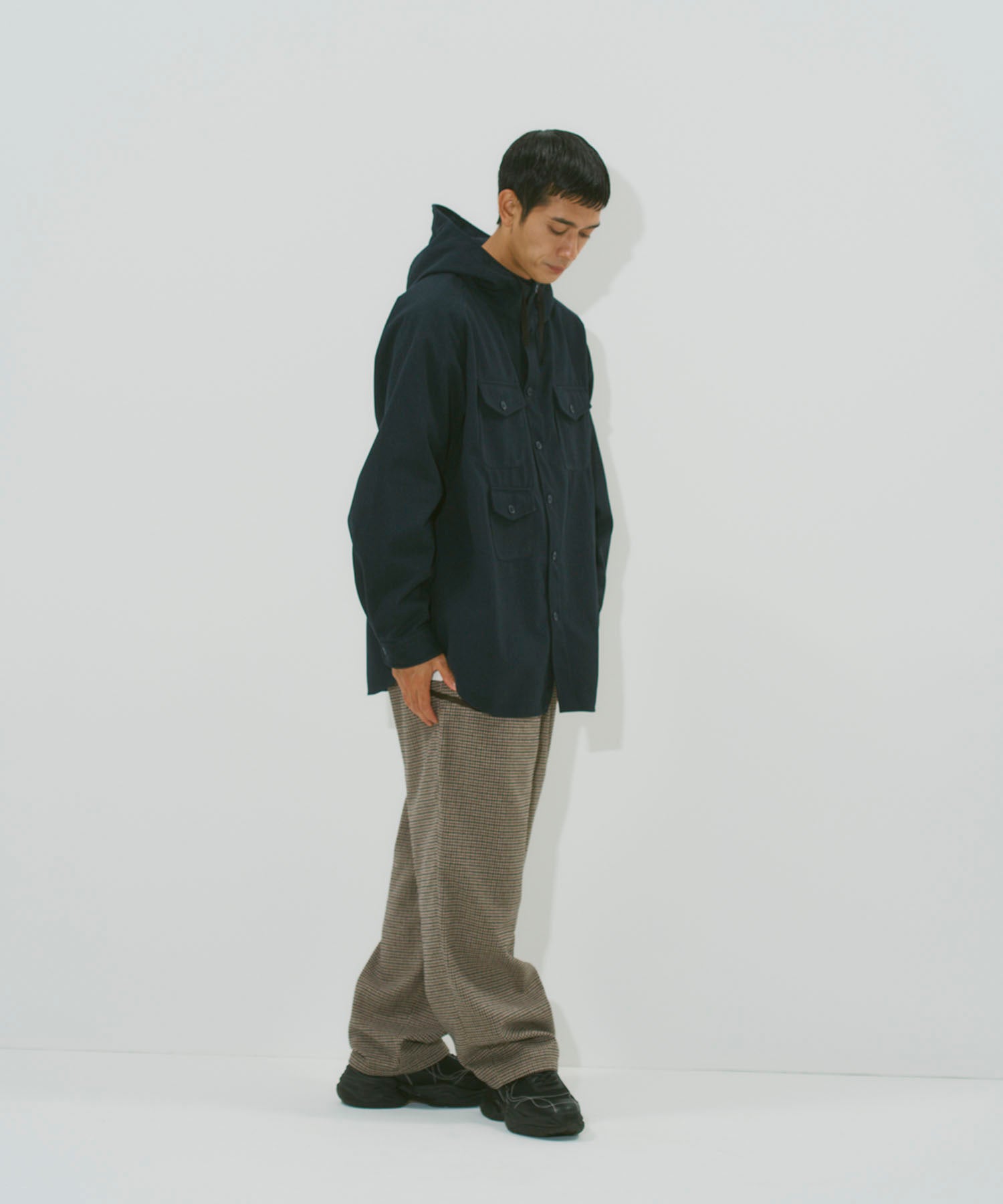 TWEED KNIT HOODED SHIRT