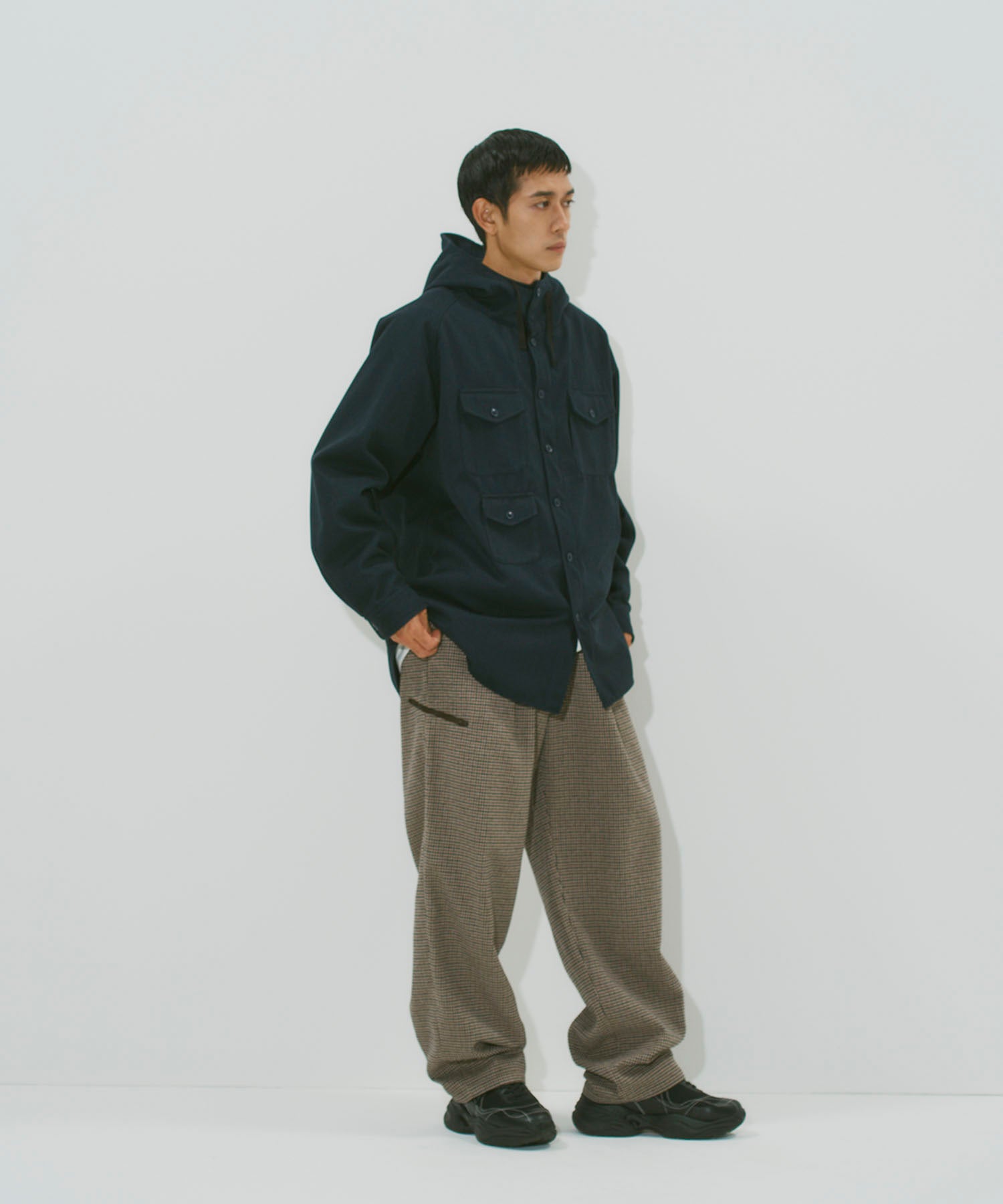 TWEED KNIT HOODED SHIRT