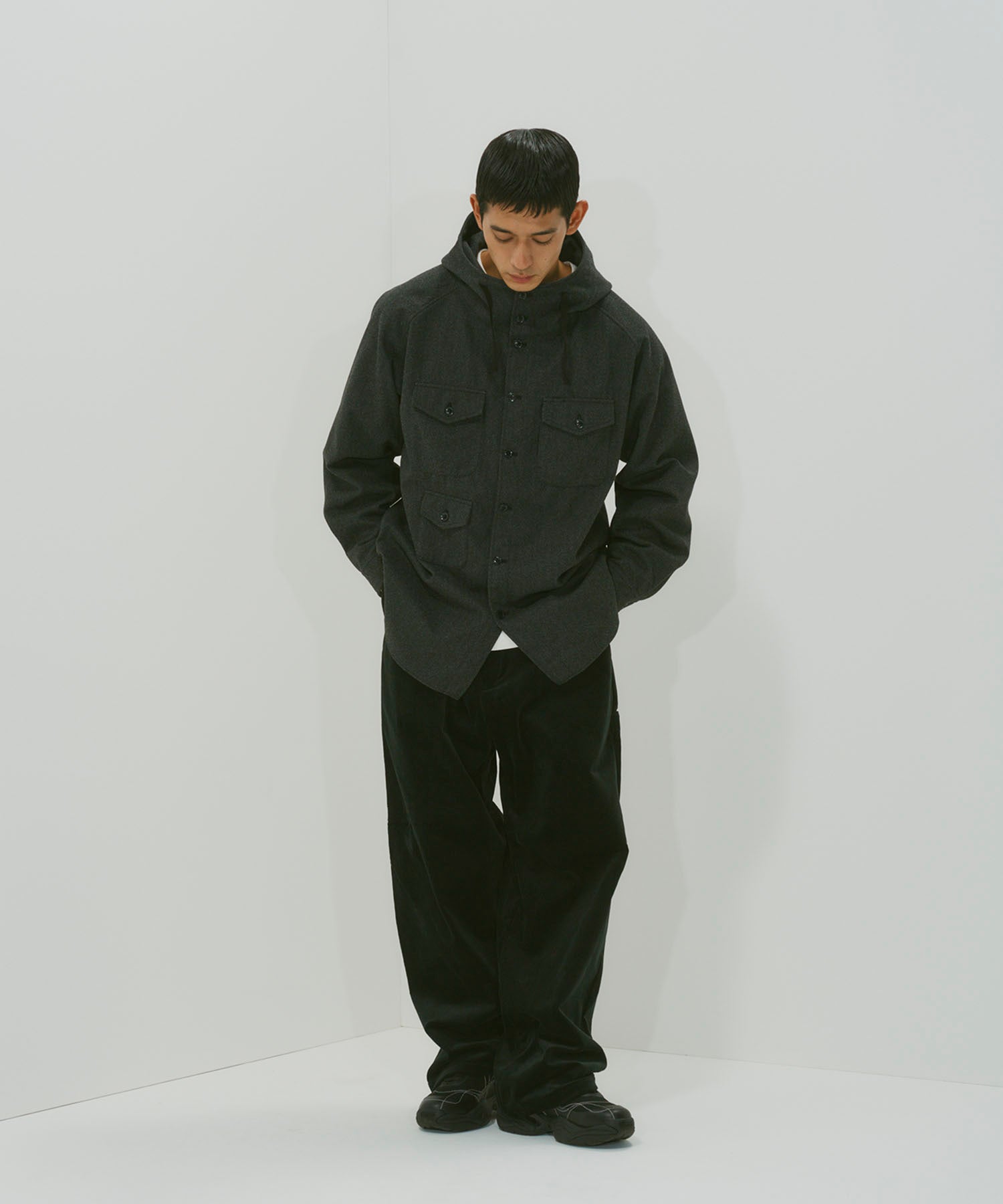 TWEED KNIT HOODED SHIRT